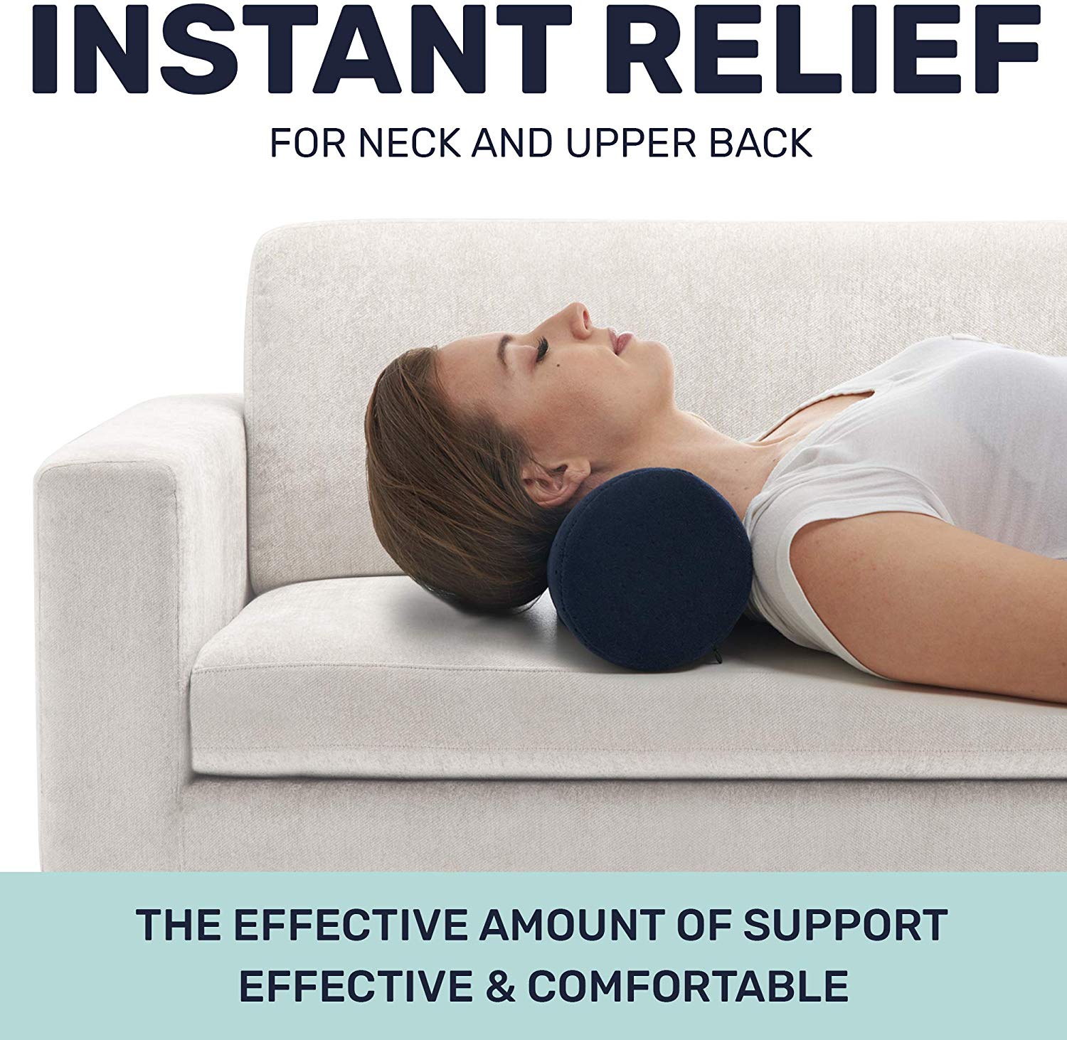 AllSett Health Bamboo Cervical Roll Pillow – Neck, Spine & Back Support with Washable Cover (Navy)