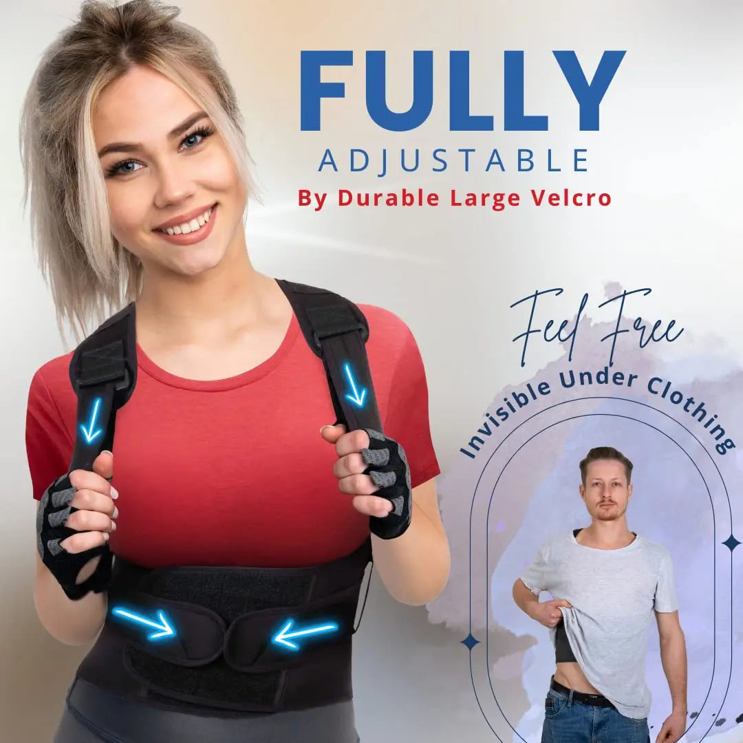 Adjustable Back Brace for Men – Upper & Lower Back Support, Breathable XL Black