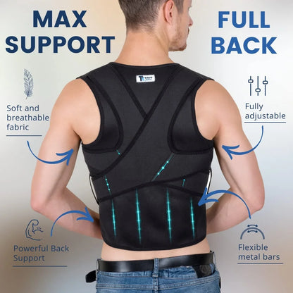 Adjustable Back Brace for Men – Upper & Lower Back Support, Breathable XL Black