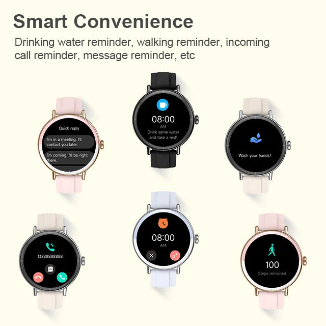 Stylish Women’s Fitness Watch – IP68 Waterproof Smart Tracker with BT Call & Health Features