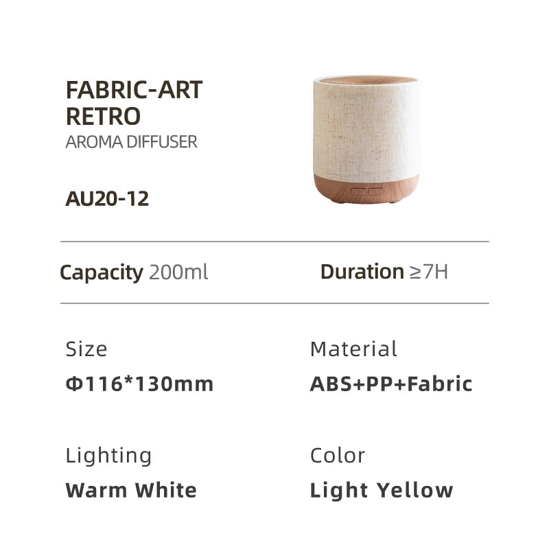 Stylish Wood Grain Mini Humidifier & Aroma Diffuser - 200ml Ultrasonic Cool Mist for Home Fragrance