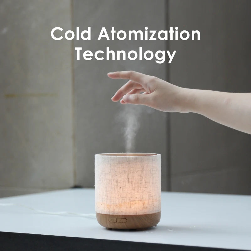 Stylish Wood Grain Mini Humidifier & Aroma Diffuser - 200ml Ultrasonic Cool Mist for Home Fragrance