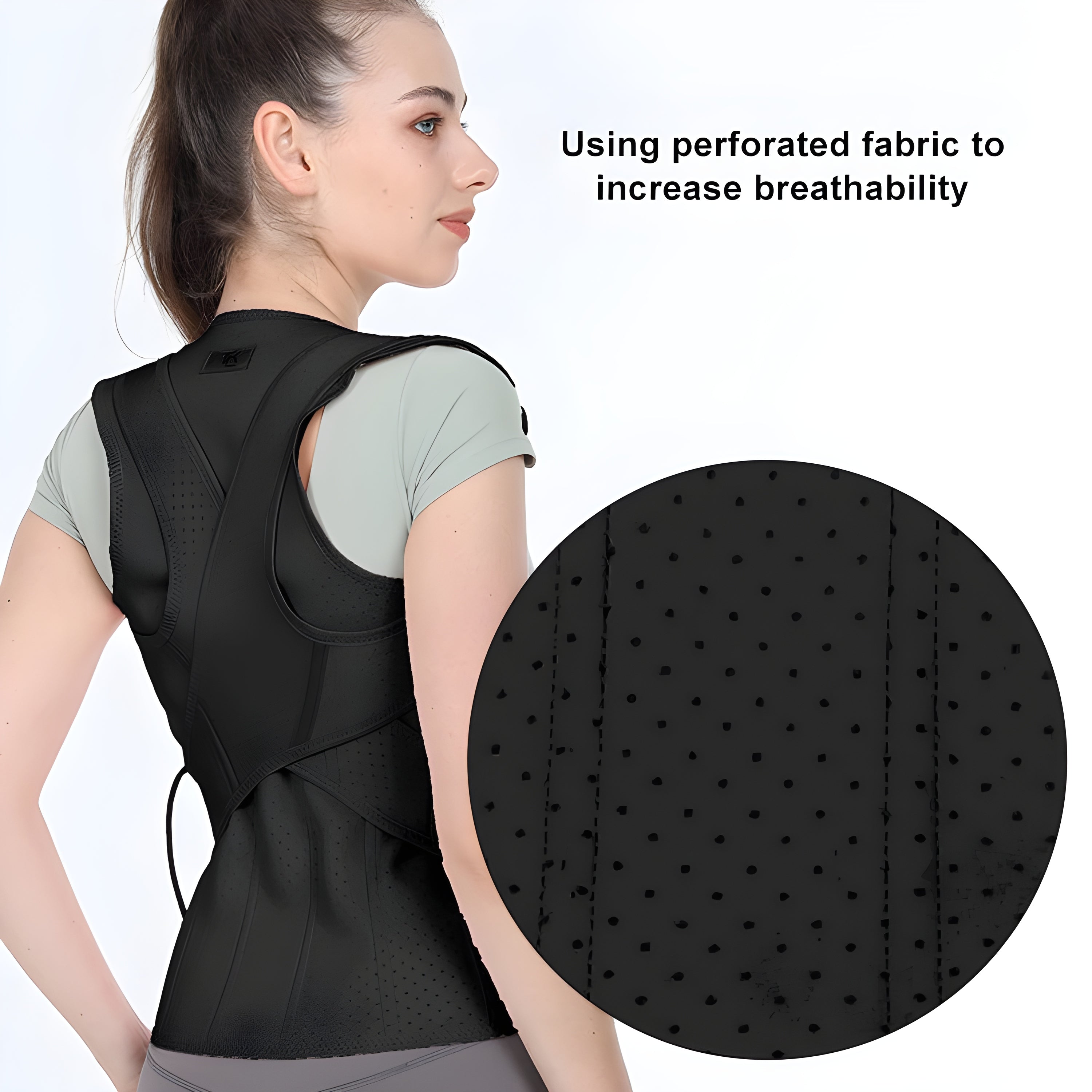 Adjustable Back Brace Breathable Support Black XL