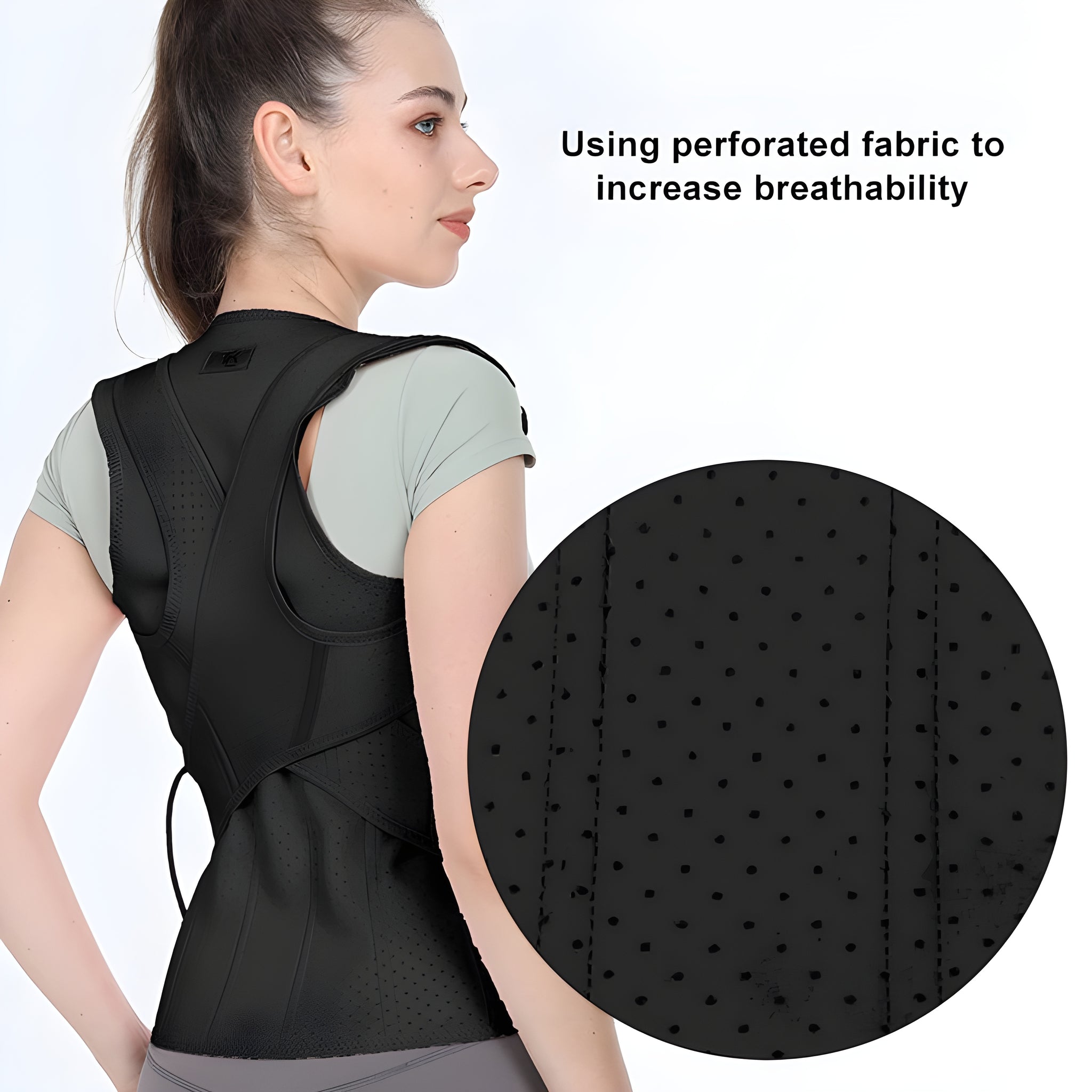 Adjustable Back Brace Breathable Support Black XL
